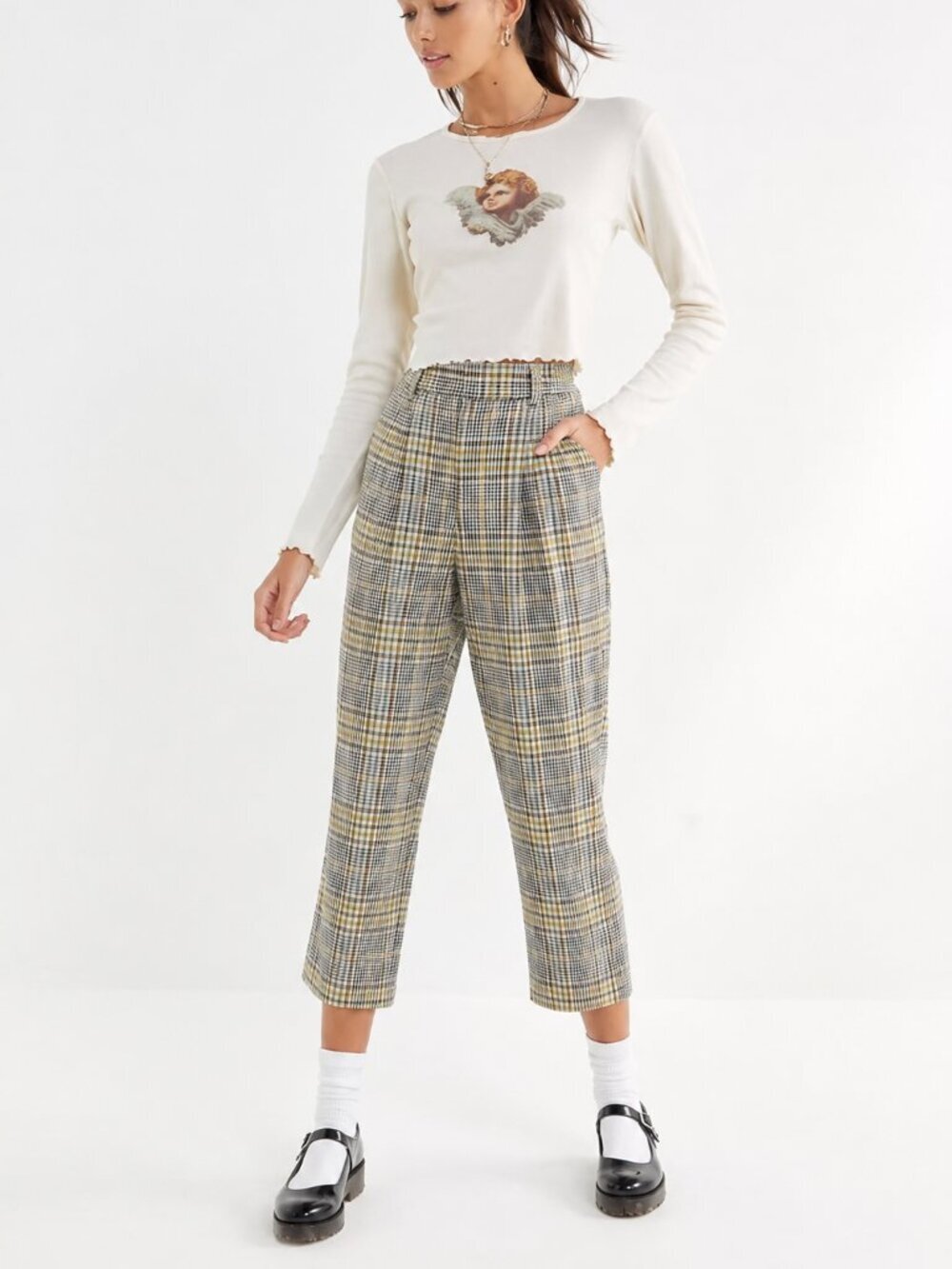 Urban Outfitters Urban Renewal Plaid Wide Leg Trousers XS Glen Check